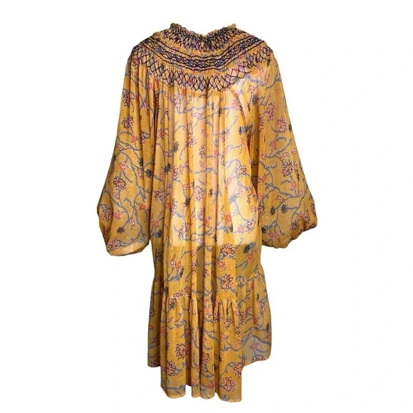 Free People Tunic Dress Keeping Up with Kara Orange Floral SHEER Boho Festival L - Picture 5 of 12